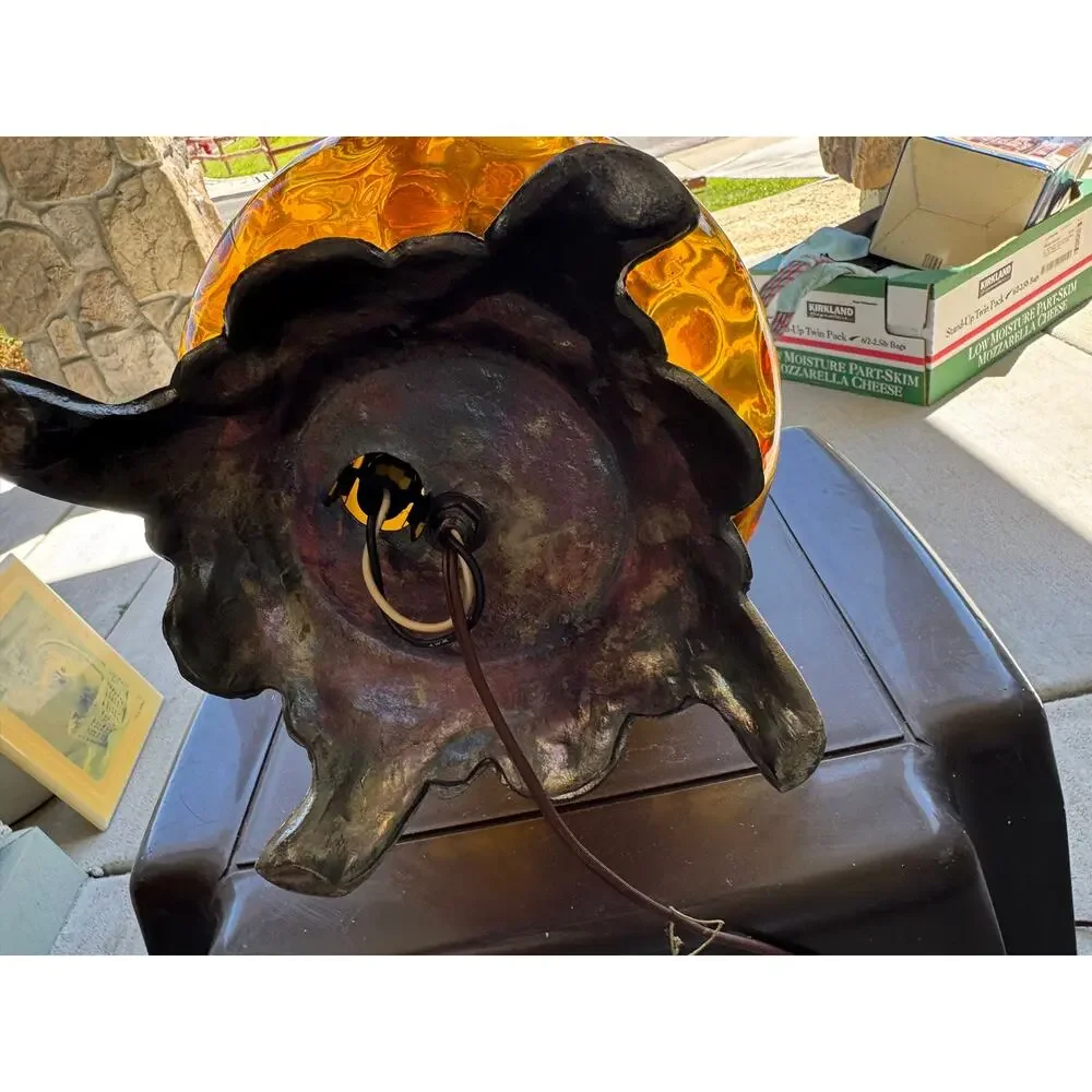 vintage amber glass table lamp prominent 
